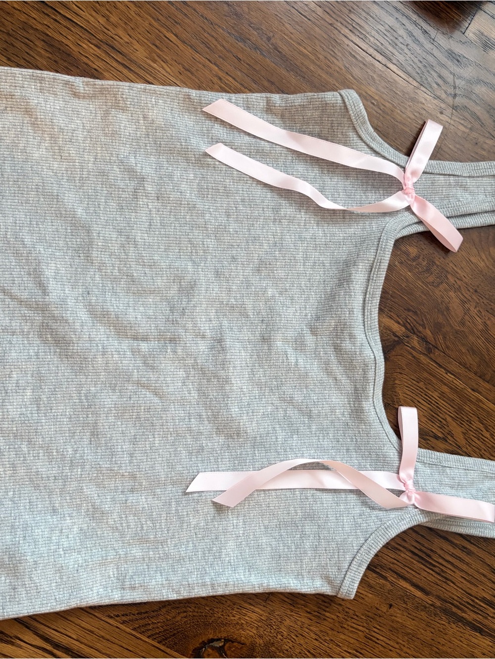 Forever 21 Gray Ribbed Tank with Light Pink Ribbon Ties